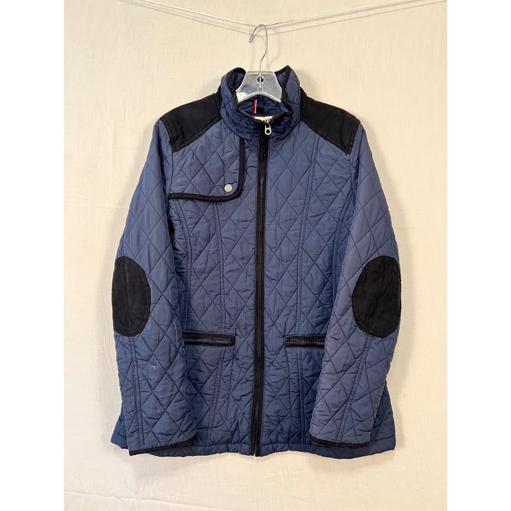 Tommy Hilfiger Navy Blue Quilted Barn Jacket Faux Suede Trim Mens Medium 3580